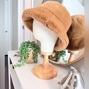 Faux Fur Camel Bucket Hat Cozy Winter Soft Plush Cloche Style